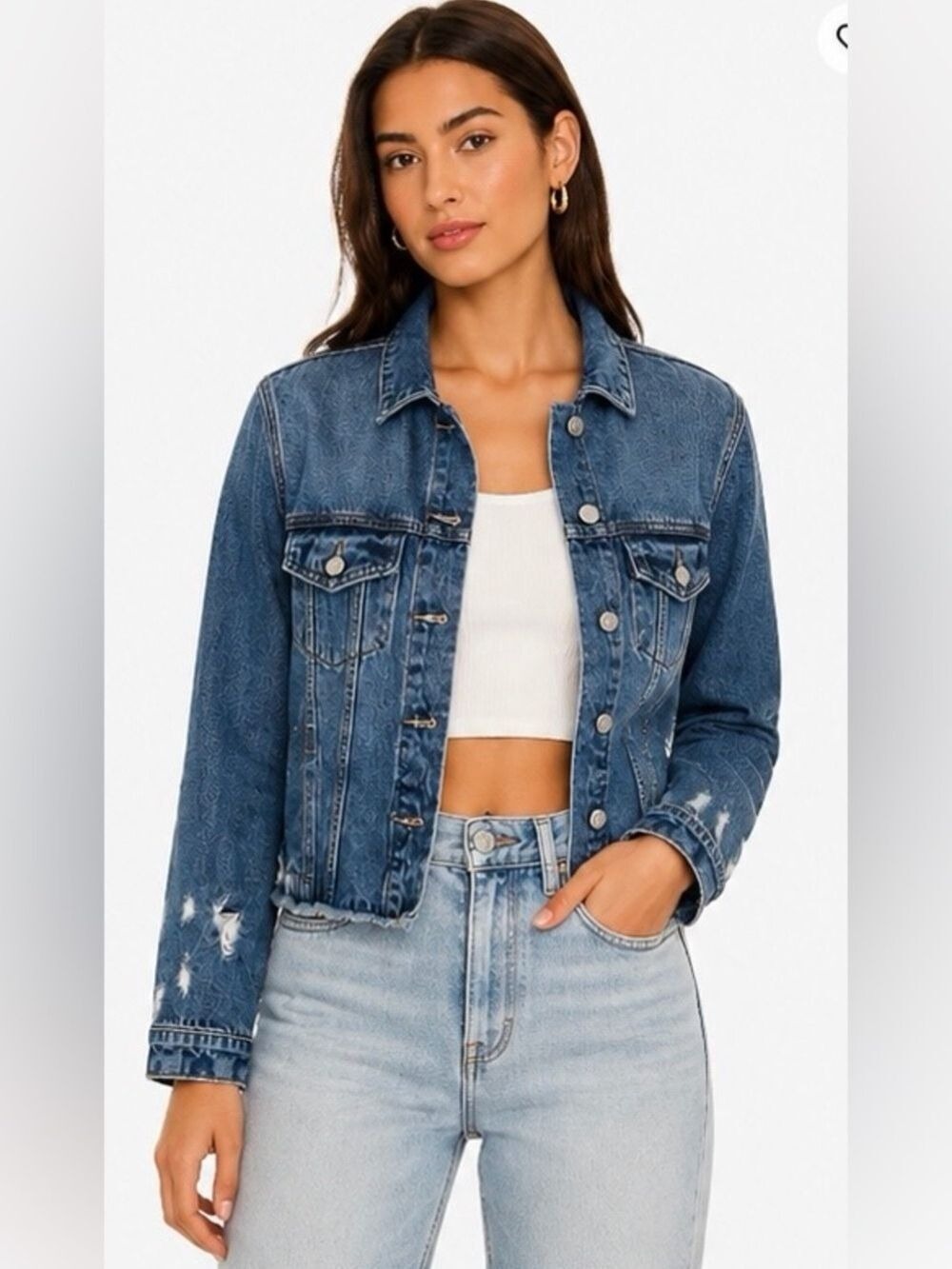 VERVET Distressed Denim Jacket Cropped Light Wash Jean Jacket XS